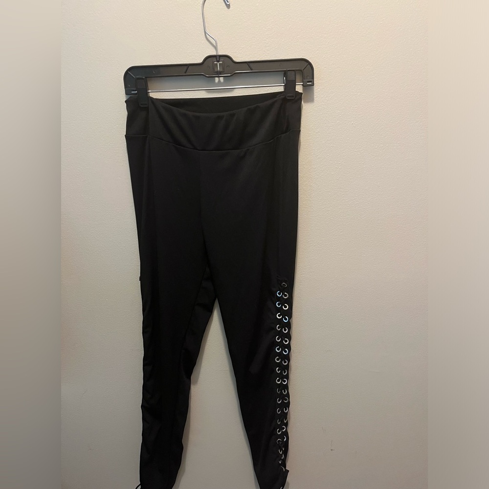 Large Black Laced Up Leggings